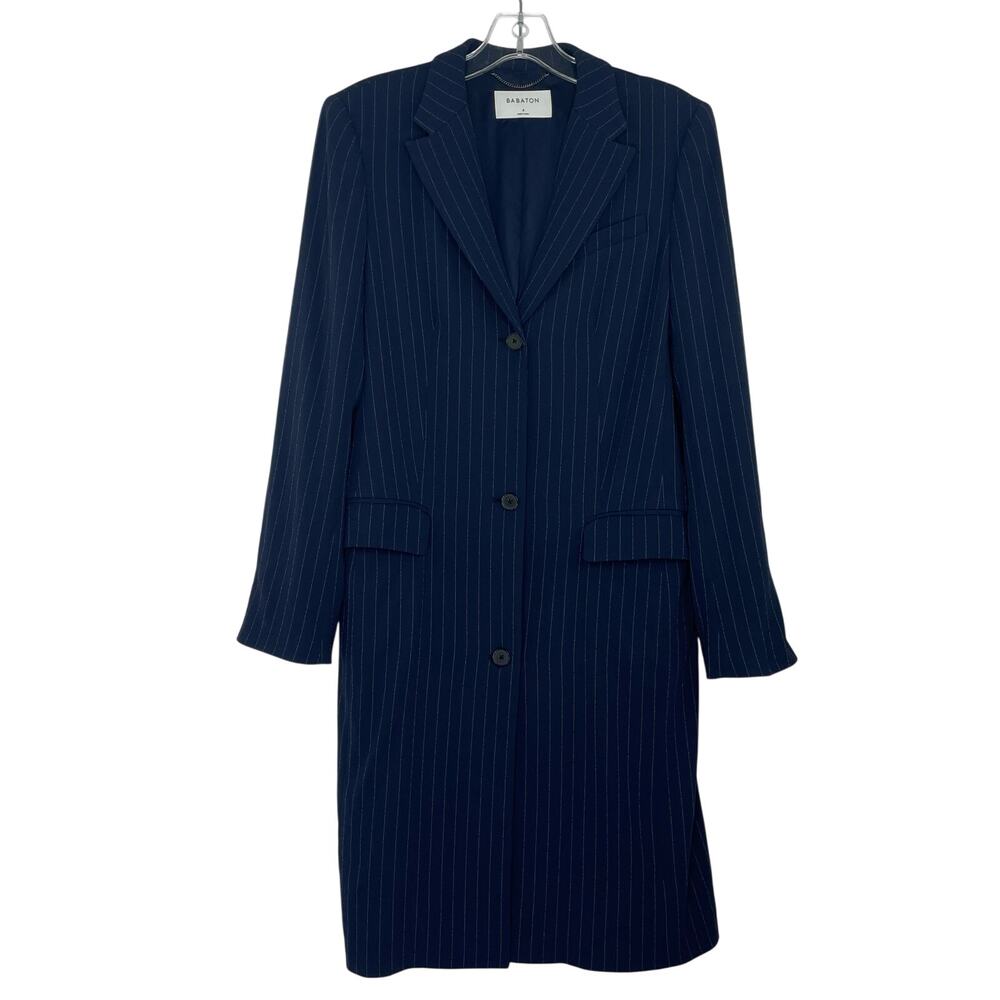 Aritzia Babaton Dark Blue Stripped Long Blazer Dress Women's Size 6